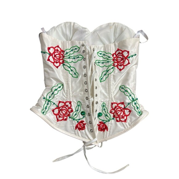 Embellished Floral Beaded White Red Green Corset Bustier Top Quince Party - Picture 4 of 16
